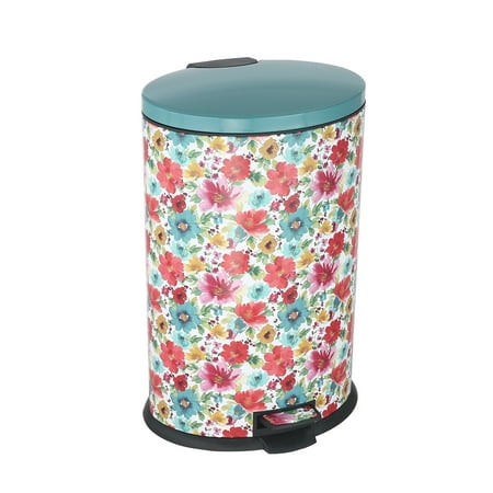 The Pioneer Woman 10.5 gal Stainless Steel Oval Kitchen Garbage Can, Breezy Blossom
