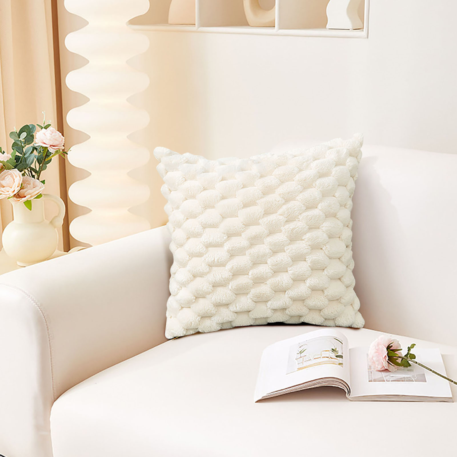 Clearance PEONAVET Velvet Throw Pillow Cover, 19.7×19.7In Weaving Snowflake Pillowcase Office Sofa Lumbar Support Pillow Bedside Support Cushion Cover