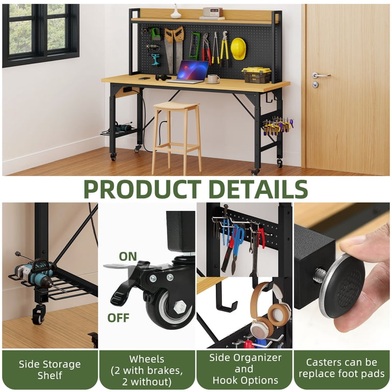 Uforic Multifunctional Workbench with Pegboard Worktable w/ Power
