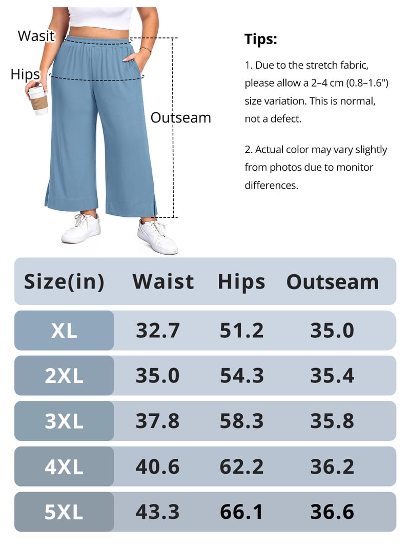 Gleelist, Women's Plus Size Wide Leg Pants, Lightweight, 2XL
