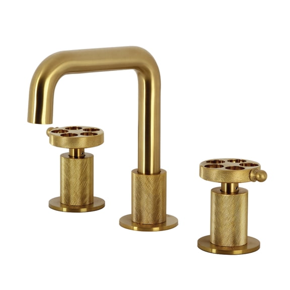 Kingston Brass KS1417RKZ Wendell Widespread Bathroom Faucet with Knurled Handle and Push Pop-Up Drain, Brushed Brass