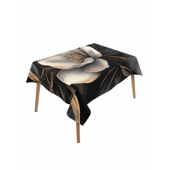 Black Gold Flower Table Cloth, Gradient Luxurious Floral Botanical Waterproof Tablecloth for Rectangle Tables, Reusable Washable Fabric Table Cover for Restaurant Kitchen Dining Tables 60"x102"