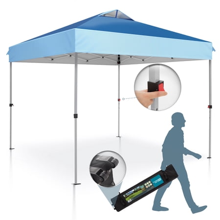 summit living 10 x 10ft pop up canopy tent straight legs instant canopy for outside with wheeled bag - dark & light blue