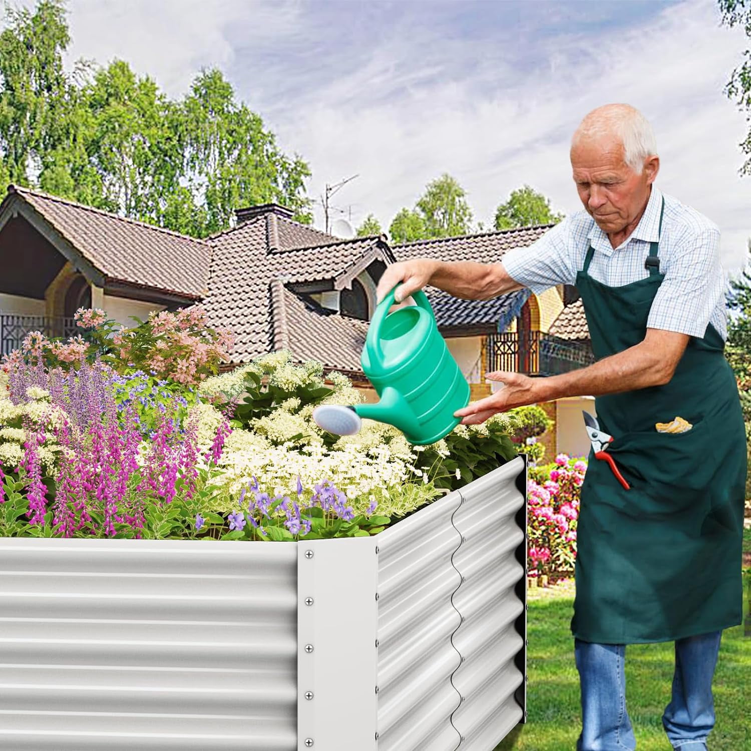 8x4x2ft Galvanized Metal Raised Garden Bed for Vegetables, Outdoor Garden Raised Planter Box, Backyard Patio Planter Raised Beds for Flowers, Herbs, Fruits (White)