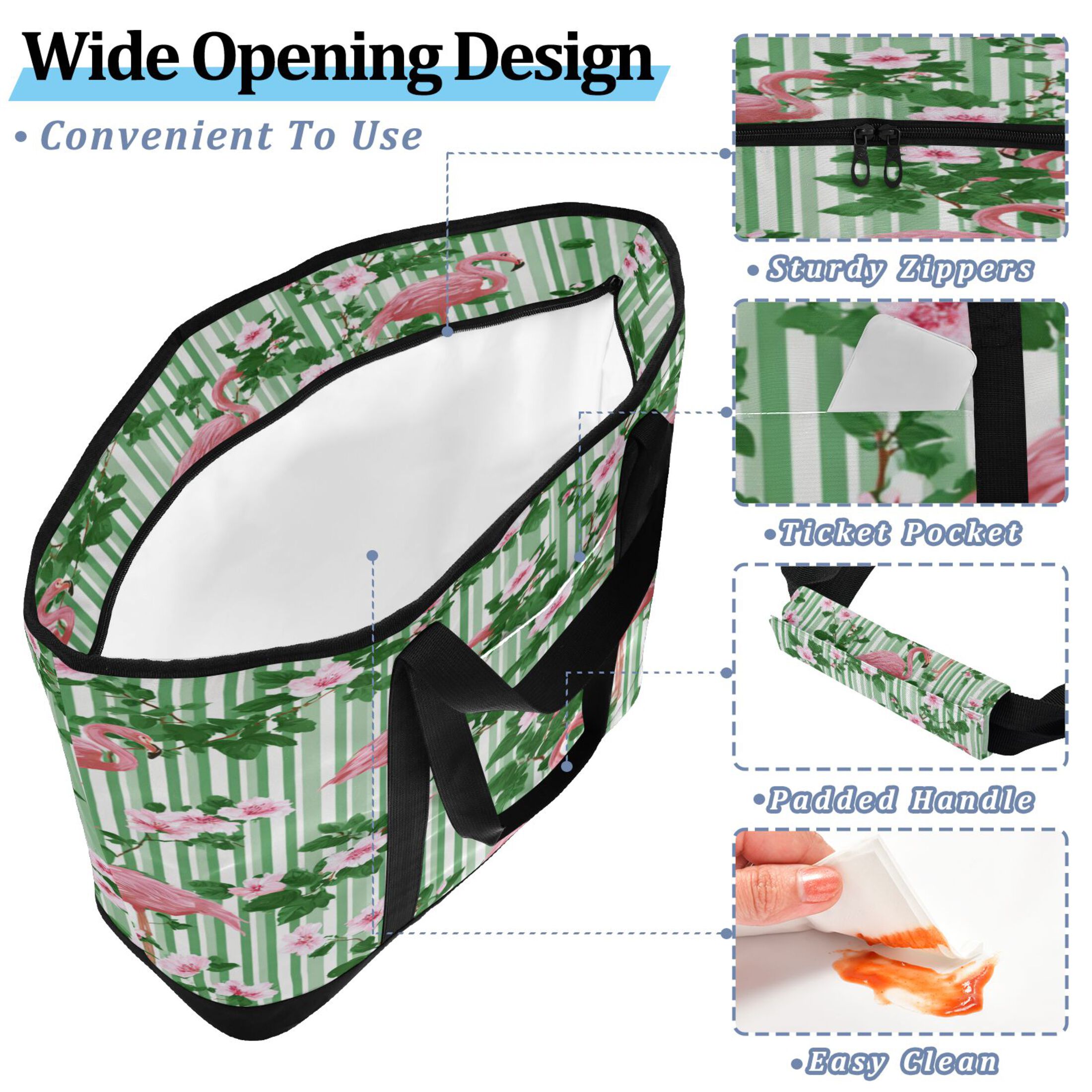 Extra-Large Wide Opening Design Capacity Hand-Held Ice Pack Thickened Insulation Layer For Long-Lasting Cold Retention For Outdoor Shopping Picnics And Camping Flamingos at Rest