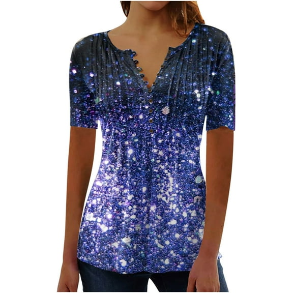 Pntutb Women Tops Fashion Casual Print Round Neck Loose Short Sleeve T-shirt Blouse Pullover