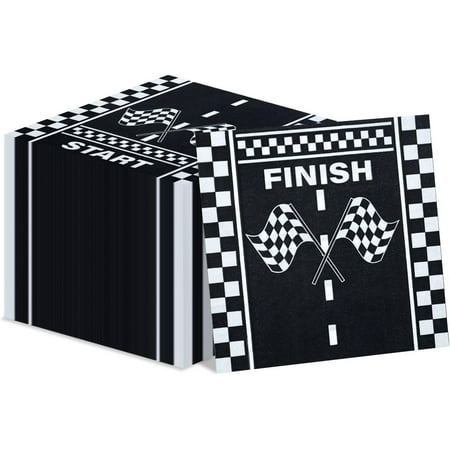 100 Pcs Racing Car Napkins, Racing Car Birthday Party Decorations Race Car Checkered Flag Party Napkins Paper Lunch Napkins for Two Fast Birthday Fast One Birthday Baby Race Car Theme Party