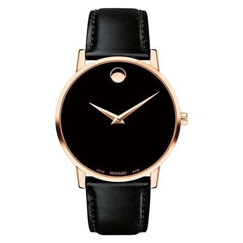 Movado 0607315 Rose Gold Museum Classic Black Leather Men's Watch ...