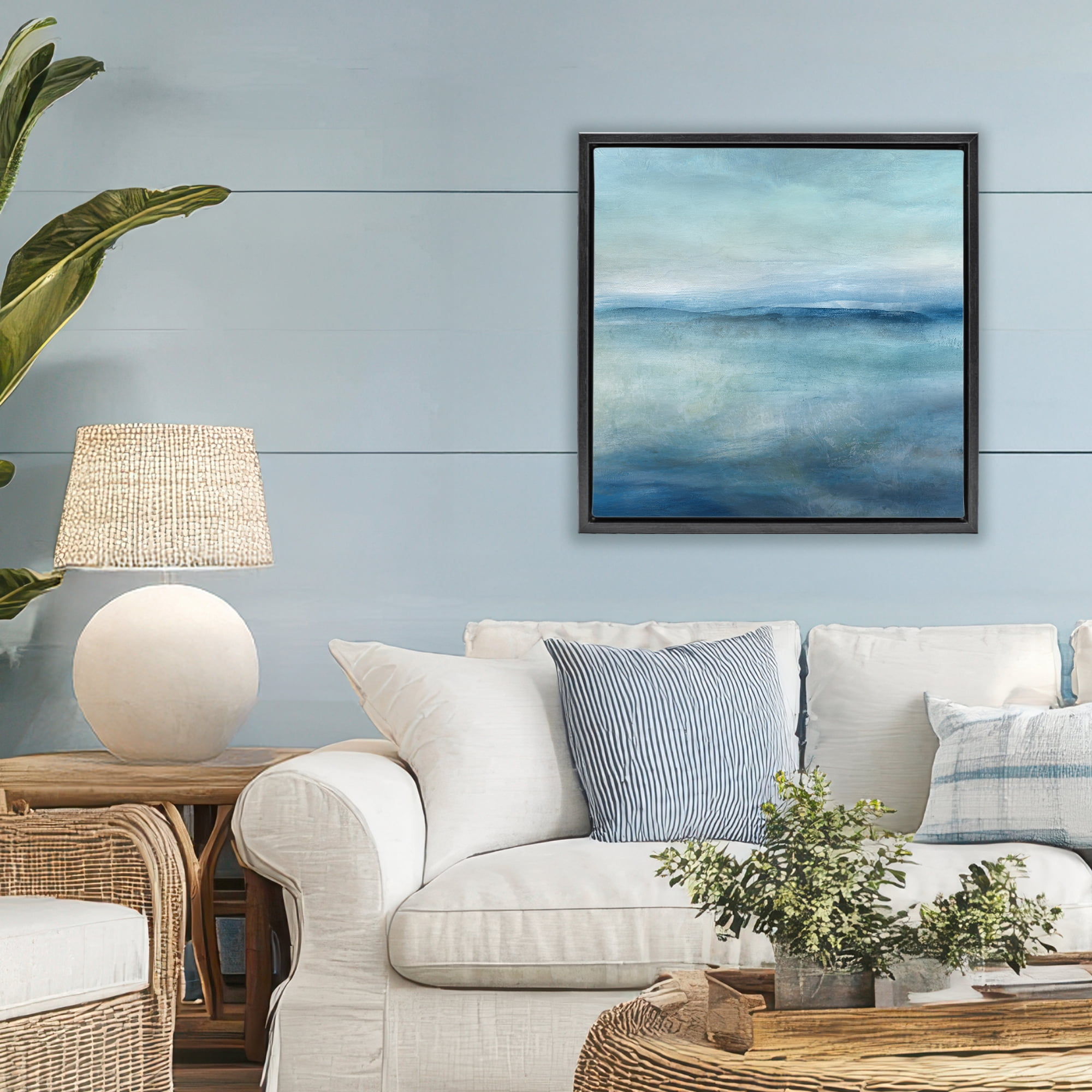 Stupell Industries Misty Blue Coastal Horizon Black Framed Floater Canvas Wall Art, design by Carol Robinson