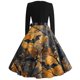 thumbnail image 3 of Vestido vintage de Halloween para mujer, manga larga, top negro con estampado de calabaza, falda con vuelo, disfraz de fiesta retro, 3 of 3