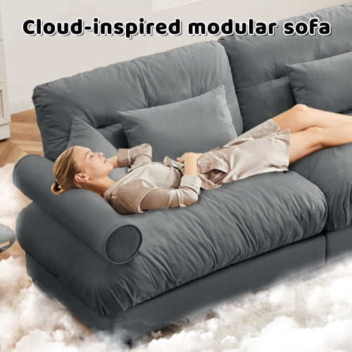 GAKMCIL 93.7" Loveseat Sofa, 2 Seater Modular Sectional Sofa, Large U Shaped Sectional Fluffy Couch, Velvet Cloud Couch with 1 Ottoman, Deep Seat Sofas for Living Home