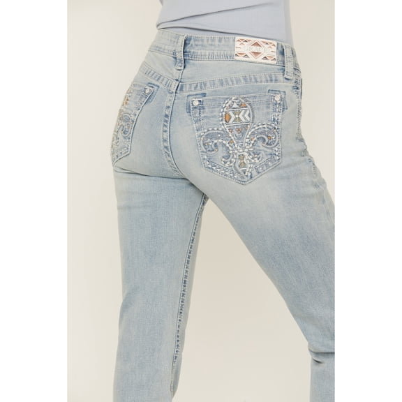 Grace In LA Women's Fleur Embellished Embroidered Pockets Bootcut Stretch Jeans (25)