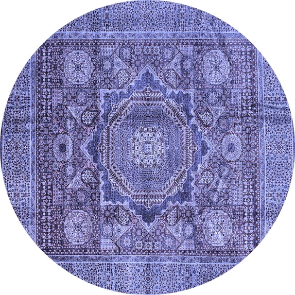 Ahgly Company Machine Washable Indoor Round Abstract Blue Modern Area Rugs, 7' Round