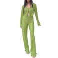 thumbnail image 1 of VISgogo, traje informal para mujer, pantalones, traje de Color sólido, manga larga, cuello en V, Tops, cintura alta, pantalones de pierna ancha VISgogo  moda, 1 of 9