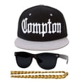 thumbnail image 1 of Compton 80s Rapper Costume Kit Flat Bill Hat w Sunglasses, Chain - Black Grey, 1 of 2