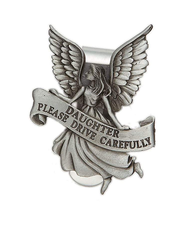 Extel Pewter Daughter "Please Drive Carefully" Angel Sun Visor Clip for