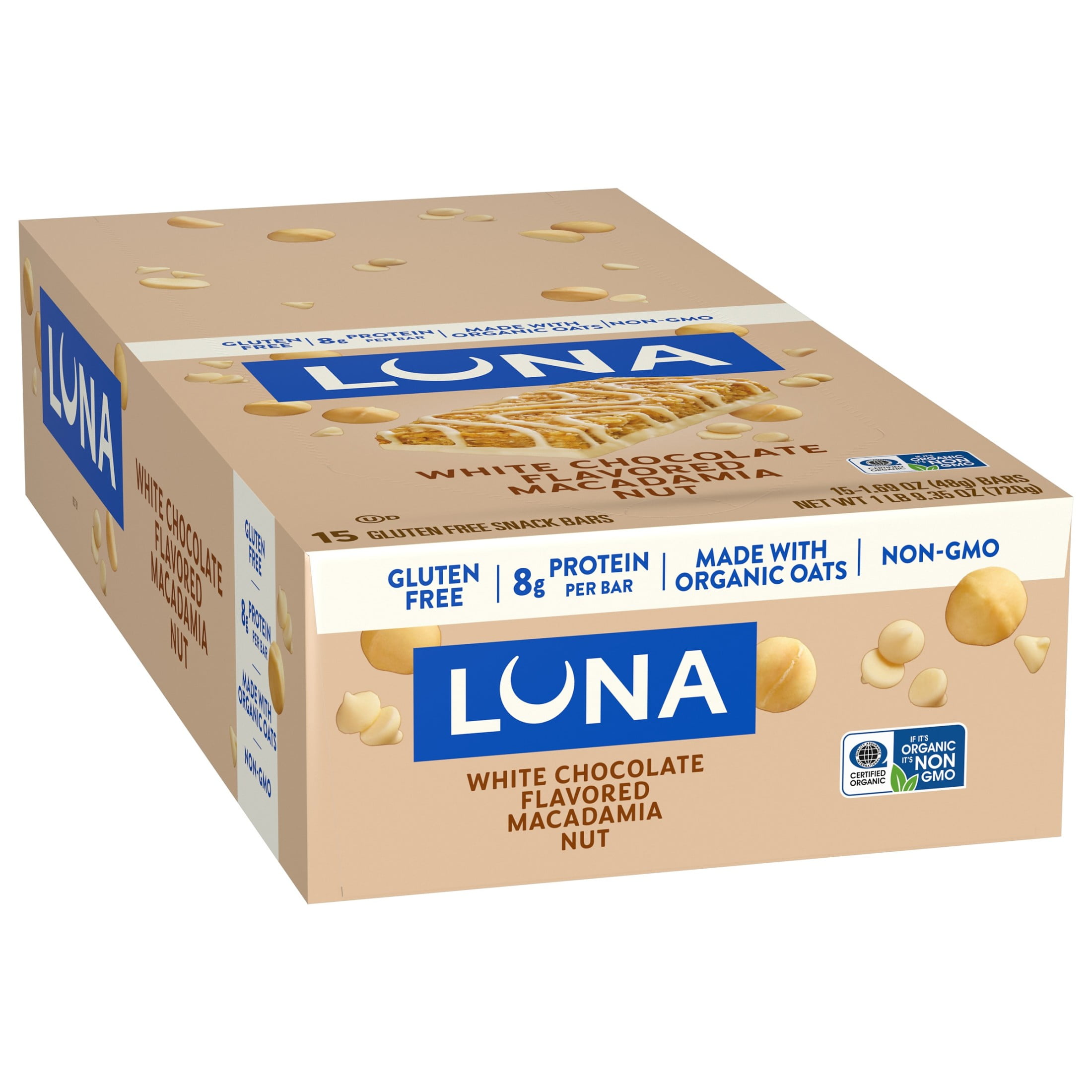 LUNA Bar - White Chocolate Macadamia, Gluten & GMO Free, Organic