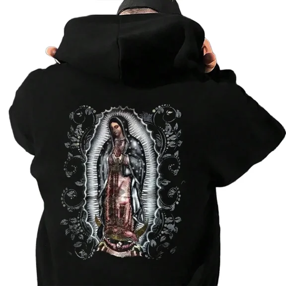 Our Lady of Guadalupe Hoodie – Virgen Morena Graphic, Unisex Christian Hooded Sweatshirt, Classic Cotton Fabric