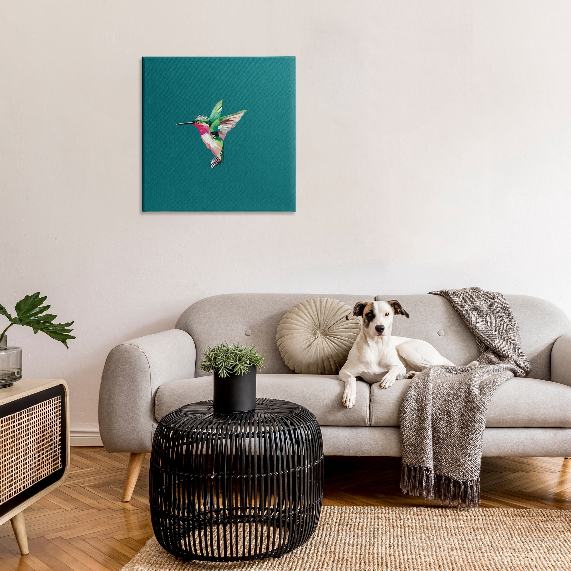 Stupell Industries Hummingbird with Crown Animals & Insects Painting Gallery Wrapped Canvas Art Print Wall Art, 30 x 30