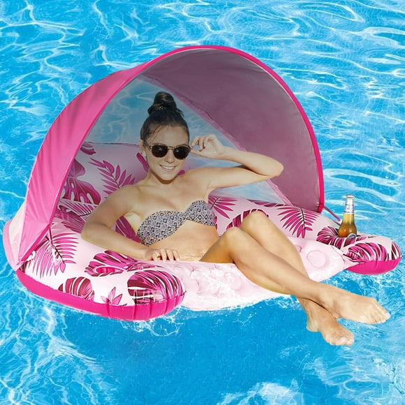 Flotador para piscina COOLCOOLDEE con toldo y portavasos para adultos