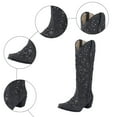 thumbnail image 4 of Rokment Sparkly Wide Calf Cowboy Boots for Women Glitter Sequin Hollow out Leather Pointed Toe Chunky Heel Knee High Western Cowgirl Tall Riding Boots, 4 of 6