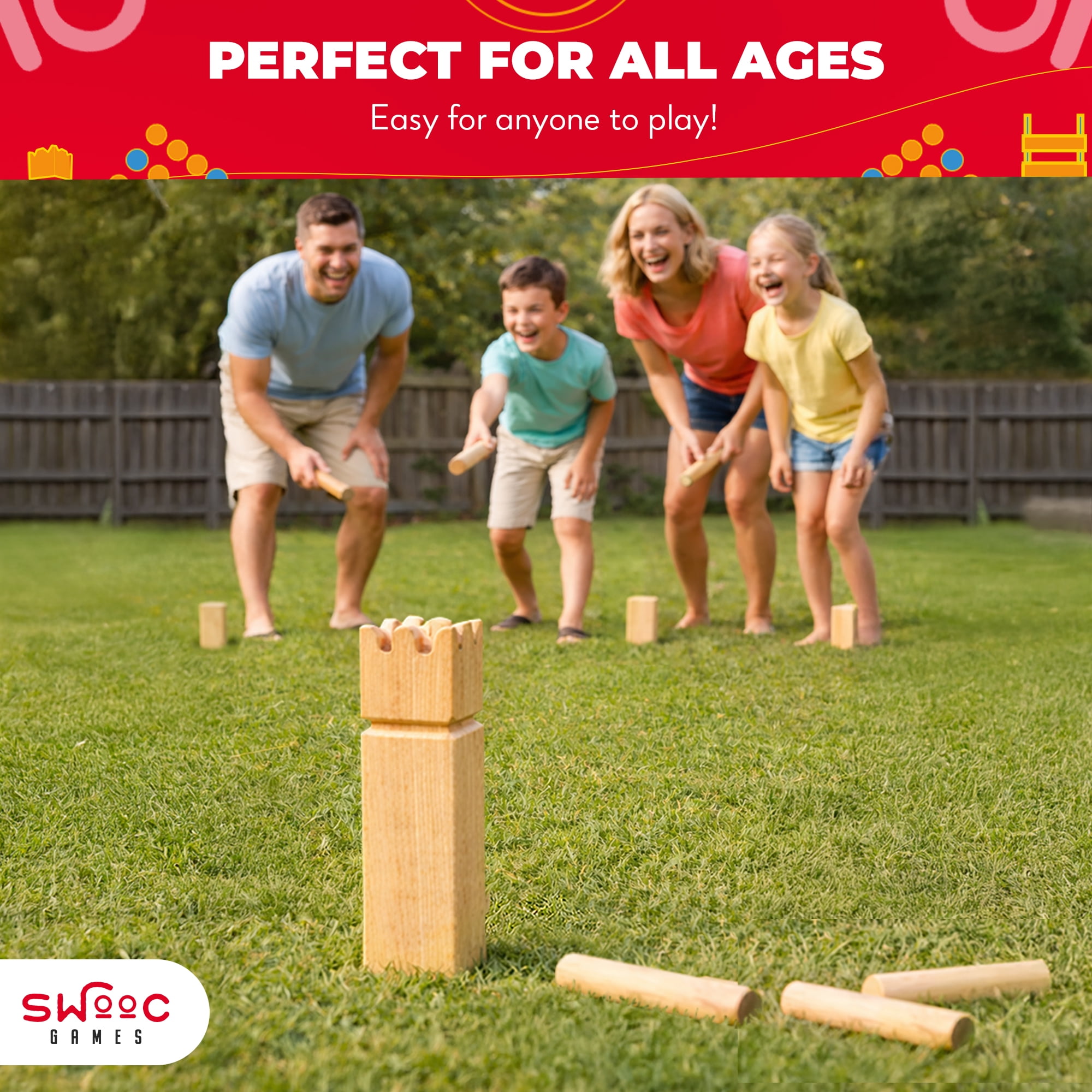 SWOOC - Kubb Yard Game Set - Premium Hardwood Viking Chess w/ Crate - Adults & Children Age 6 to 100
