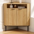 thumbnail image 6 of Fluted Corner Cabinet with Storage, Modern Floor Cabinets with Adjustable Shelf & Metal Legs Wooden Narrow Cabinet Organizer for Living Room Kitchen, Natural Oak, 6 of 7