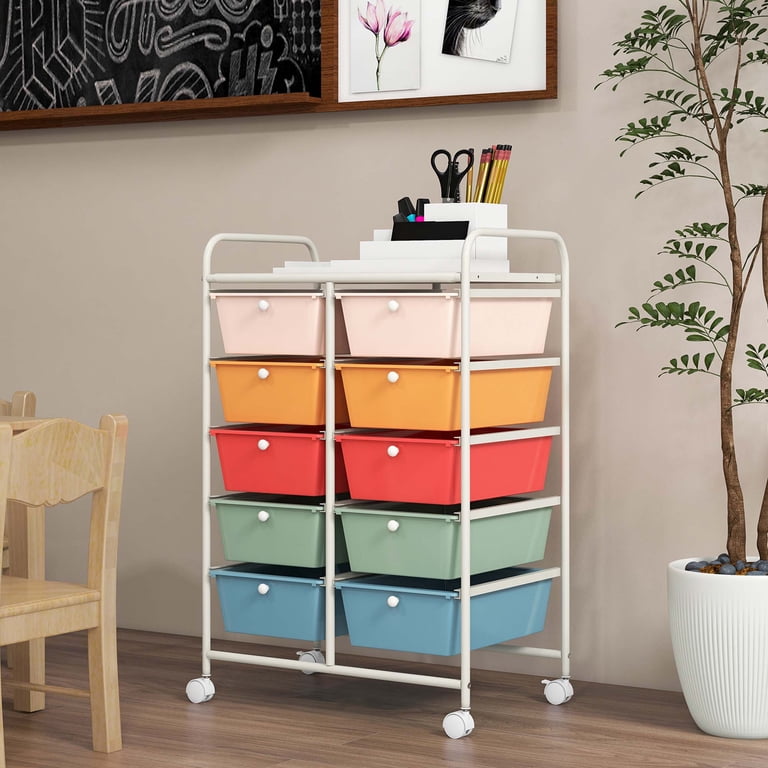 Costway 10-Drawer Storage Cart Macaron Multi-Color photo 8