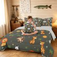 thumbnail image 3 of Manfei Cartoon Giraffe Elephant King Bedding, Woodland Tree Plant King Bed in a Bag, Cream White, Gray Reversible, 7pcs, 3 of 5