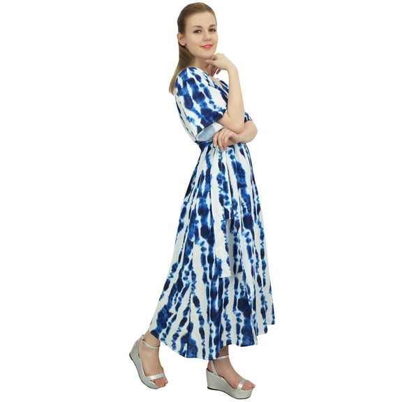 Bimba Women Printed Full Length Rayon Long Cover Up With Side Slit Cut Dress - 8