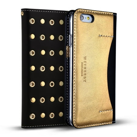 iPhone 6s Case / iPhone 6 Case (4.7') DesignSkin WETHERBY [STUD] Luxurious Style 100% Handcrafted Genuine Leather ID Credit Card Slot Paper Bill Storage Folio Flip Wallet Case (Best Way To Raise Credit Score 100 Points)