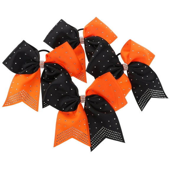 TAILTOSS 4Pcs Rhinestone Hair Bow Orange And Black Hair Bands For School Performances Cheerleading Style