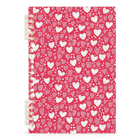 Red Doodled Hearts Notebooks 1-subject Journal 60 Sheets A5 College Ruled Paper Detachable Ring 8.3"x5.7"