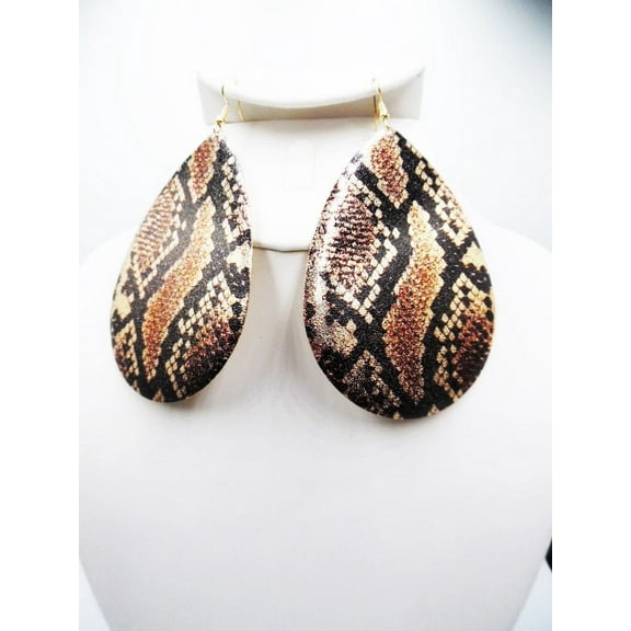 Clip on-Pierced 4" XXXL gold multi colored animal print metal teardrop earrings