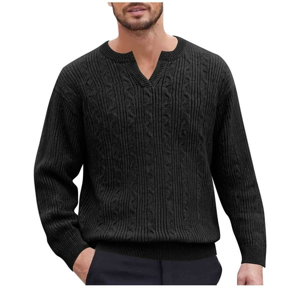 Men's Vintage Sweaters Casual Stand Collar Sweatshirt Stretch Jacquard Long Sleeve Pullover Christmas Sweater Black XL