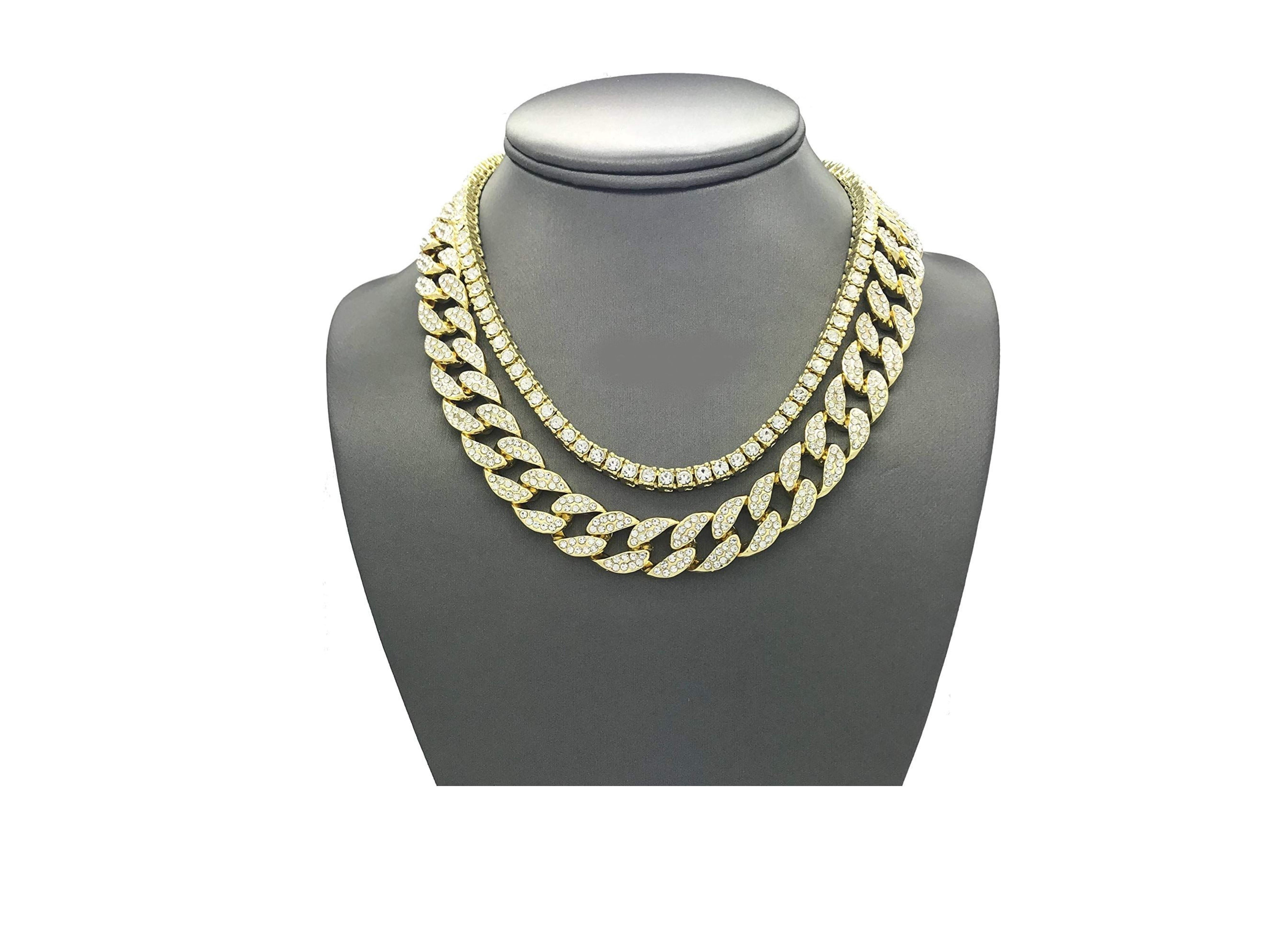 Charles Raymond Iced Out Hip Hop Gold Tone CZ Miami Cuban Link Chain Choker Necklace