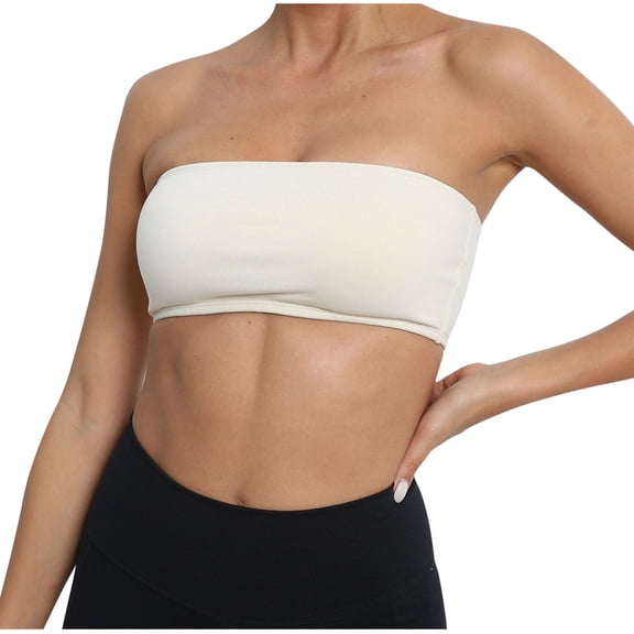 Xfvqtps Strapless Bras for Women Seamless Wireless Bandeau Bralette Crop Tube Tops Beige