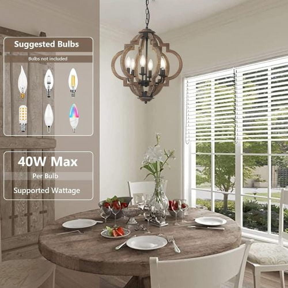 ACE-LIGHTS,18.7" Farmhouse Height Adjustable 6-Light Boho Chandeliers Dining Room Light Fixture(Bulbs Not Included),Hanging Pendant Lights for Dining Room,Living Room,Bedrooms,Kitchen,Entryway(Wood)