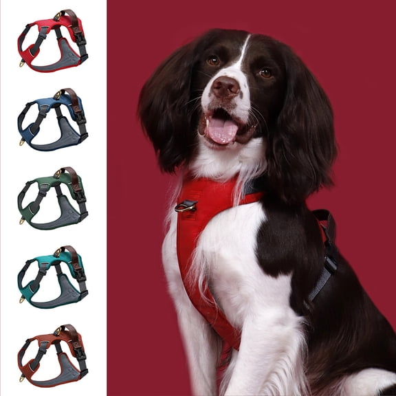 Pet Artist No Pull PU Leather Dog Harness, Adjustable Pet Vest with Handle, Quick Fit Easy Control Soft Padded Vest for Small Medium Large Dogs