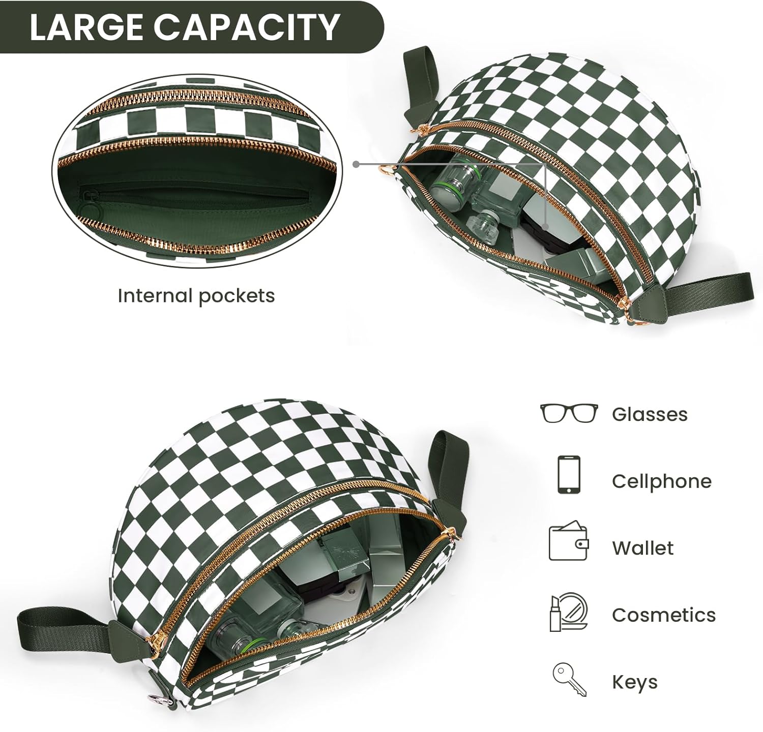 Checkered Crossbody Bag,Spacious Bum Bags for Women Nylon Crossbody Fanny Packs Checkered Purse Belt Wallet