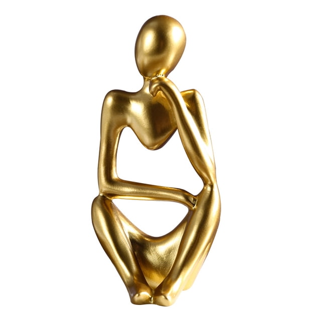 Figura de pensador abstracto nórdico de resina dorada de 12,5 cm