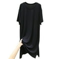 thumbnail image 2 of QSXADF Women Summer Short Sleeve Dress T-Shirt Maxi Dress Round Neck Short Sleeve Solid Side Slit Midi Length Maxi Length Loose Women's Dresses Vacation Dress, 2 of 3