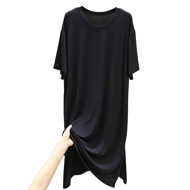 Faldas de Verano para Mujeres de Longitud Media Delgada Suelta Vestido de Cuello Redondo con Hendidura, Falda de Tela Estirable de Cuatro Vías para Desgaste Casual, Diario Y de Primavera