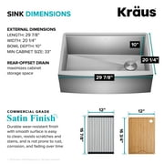 حوض مطبخ KRAUS Kore 30 Farmhouse Workstation مقاس 16 وعاء واحد من الفولاذ المقاوم للصدأ مع الملحقات