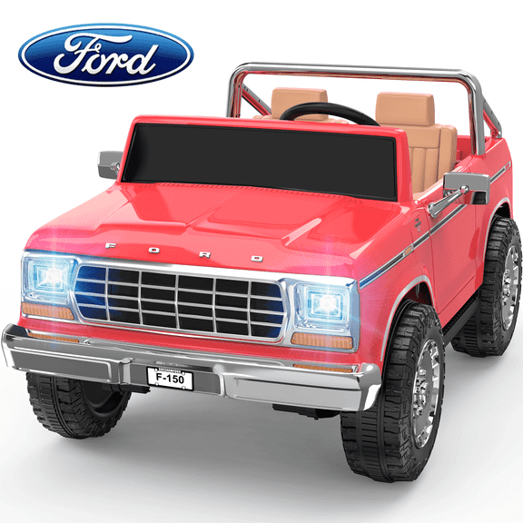 TOKTOO Licensed 1973 Ford F-150 24V 2 Seater Ride On Car for Kids, Electric Ride On Toys with Parent Remote Control, 400W Powerful Wheel, LED Lights, Music Player, Ages 3-8, Coral Red