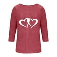 thumbnail image 3 of Enjoytime 3/4 Length Sleeve Womens Tops Hearts Printing Crew Neck Casual Shirts Business Work Blouse Fashion Fall Winter Clothing Wine M, 3 of 5