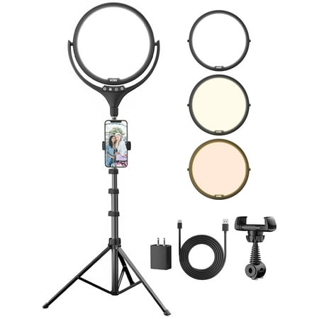 Image of 10.2 LED Ring Light with 65 Adjustable Floor Tripod Round Light Dimmable Selfie Ring Light with Phone Holder for Live Streaming/Selfie/Video Recording/Photography/Makeup/TikTok