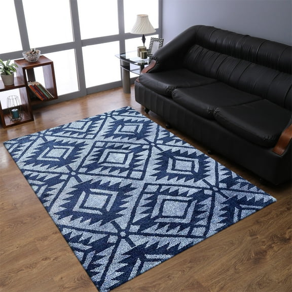 RUGSOTIC CARPETS HAND KNOTTED SILK AREA RUGS - 3'x5', Rectangle, Blue, Contemporary Modern Design, High Pile Thick Handmade Anti Skid Area Rugs for Living Room, Bed Room (NS3312)