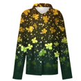 thumbnail image 4 of Women's St Patrick Day Button Down Shirts Long Sleeve V Neck Collared Tops Irish Shamrock Clover Graphic Shirts Shamrock Printed Saint Patricks Day Outfit Lucky Charms Shirt Green Shirts for Women, 4 of 5