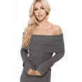 thumbnail image 2 of Yemak Women's Off Shoulder Long Sleeve Slim Fit Midi Knit Dress Charcoal-M-BD, 2 of 4